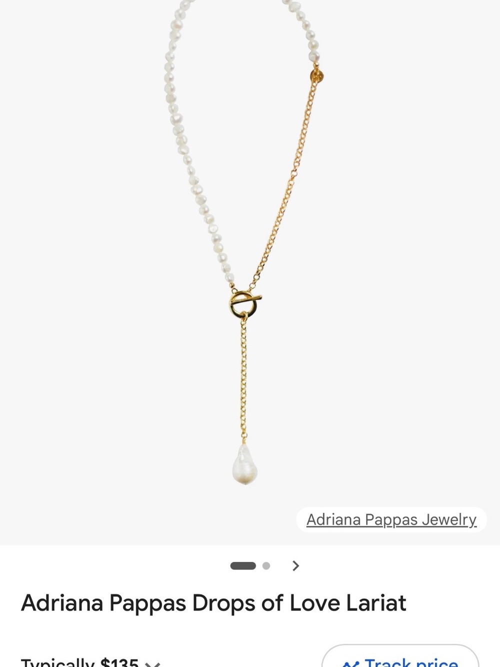 New Gold and White Pearl Drops of Love Lariat Necklace - Picture 2 of 5